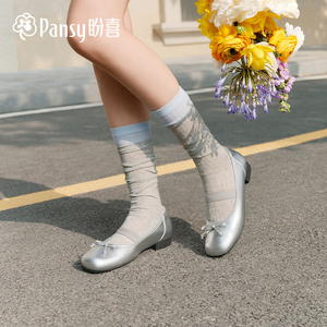 Pansy盼喜26春夏法式银色芭蕾蝴蝶结玛丽珍鞋气质仙女风平底单鞋