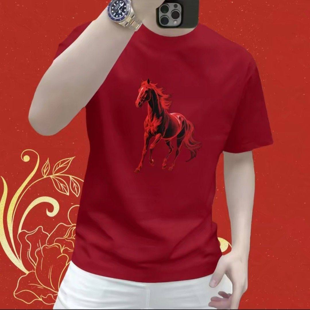 2026马年红色纯棉骏马短袖T恤