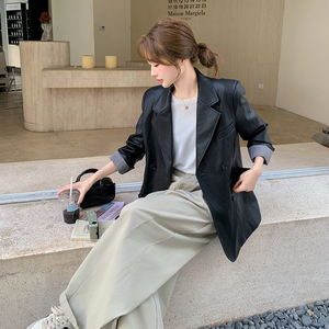 高级感黑色皮衣西装外套女春季2025新款韩版酷飒风炸街气质小西服图片