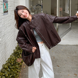 韩版休闲短款外套女2025春秋季新款复古港风小个子高级感PU皮夹克，女装皮衣，浙宝131