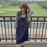 学院风假两件牛仔连衣裙秋季2025年新款高级感时尚减龄拼接背带裙，女装连衣裙，象礼