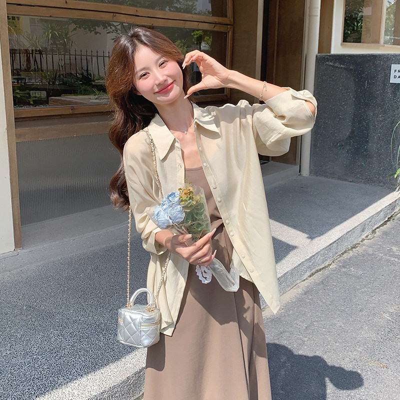 吊带裙外搭防晒衬衫外套2025新款夏季女高级气质温柔两件套连衣裙,女装西装,浙宝131