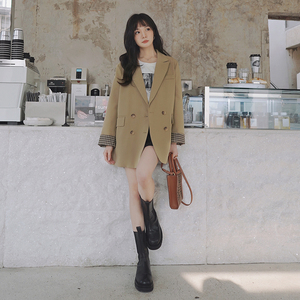 chic韩版宽松高级感卡其色西装外套女小个子2025春秋新款西服上衣图片
