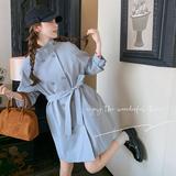 学院风蓝色收腰风衣外套女202早5春季新款日系休闲韩版中长款大衣，女装风衣，象礼