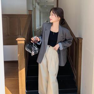灰色正肩西装外套女2025春秋新款韩系高级感气质一粒扣休闲小西服图片