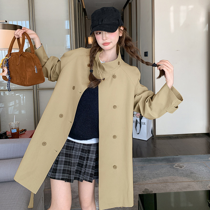 学院风蓝色收腰风衣外套女202早5春季新款日系休闲韩版中长款大衣,女装风衣,浙宝131
