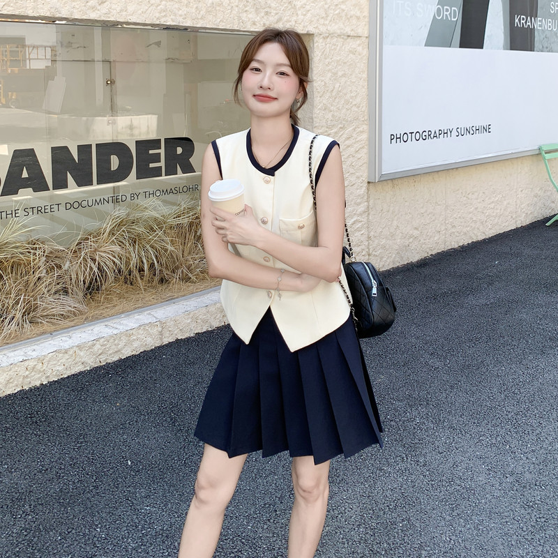 小香风无袖马甲半身裙套装女夏百褶裙两件套爆款大方得体巨好看,女装套装/套裙,浙宝131