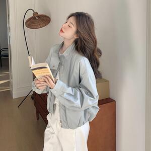 韩系蓝色立领2025超火减龄外套女春季新款高级感别致休闲夹克上衣图片