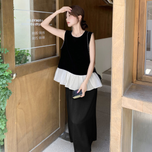 轻熟风韩系穿搭荷叶边拼接背心套装女夏新款气质显瘦半身裙两件套图片