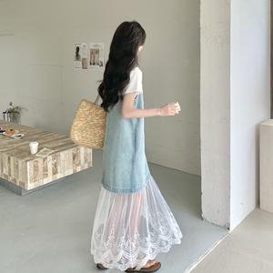 【新款】现货 白T+牛仔吊带蕾丝裙两件套131-7271-P145-K208图片