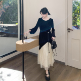 设计感网纱拼接丝绒连衣裙女2025春季新款轻熟风御姐显瘦减龄长裙，女装连衣裙，浙宝131