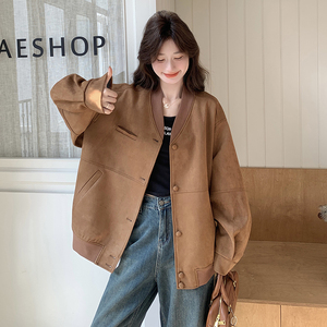 高级感麂皮绒棒球服外套女春秋2025新款美式复古慵懒风爆款上衣图片