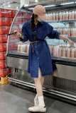 高级感复古港风牛仔长袖连衣裙女小个子2025春秋新款显瘦衬衫裙子，女装连衣裙，浙宝131