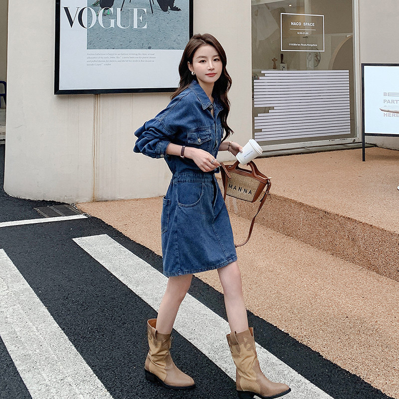 设计感法式独特牛仔连衣裙女2025秋装爆款小个子显瘦长袖连身裙子,女装连衣裙,浙宝131