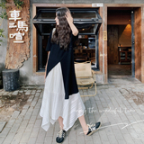 黑色不规则T恤套装裙女2025夏季新款韩系小个子显瘦半身裙两件套，女装套装/套裙，象礼
