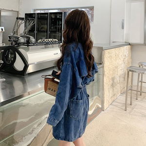 设计感法式独特牛仔连衣裙女2025秋装爆款小个子显瘦长袖连身裙子