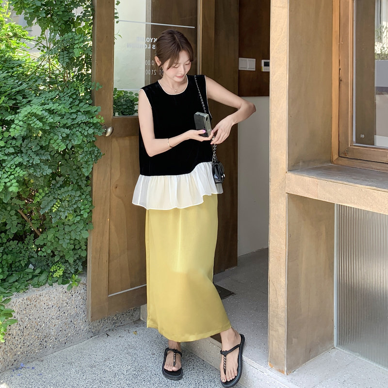 轻熟风韩系穿搭荷叶边拼接背心套装女夏新款气质显瘦半身裙两件套,女装套装/套裙,浙宝131