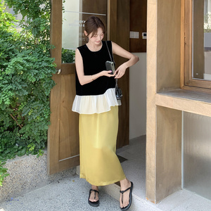 轻熟风韩系穿搭荷叶边拼接背心套装女夏新款气质显瘦半身裙两件套图片