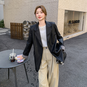 高级感黑色皮衣西装外套女春季2025新款韩版酷飒风炸街气质小西服图片