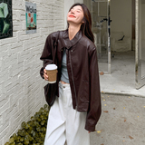 韩版休闲短款外套女2025春秋季新款复古港风小个子高级感PU皮夹克，女装皮衣，浙宝131