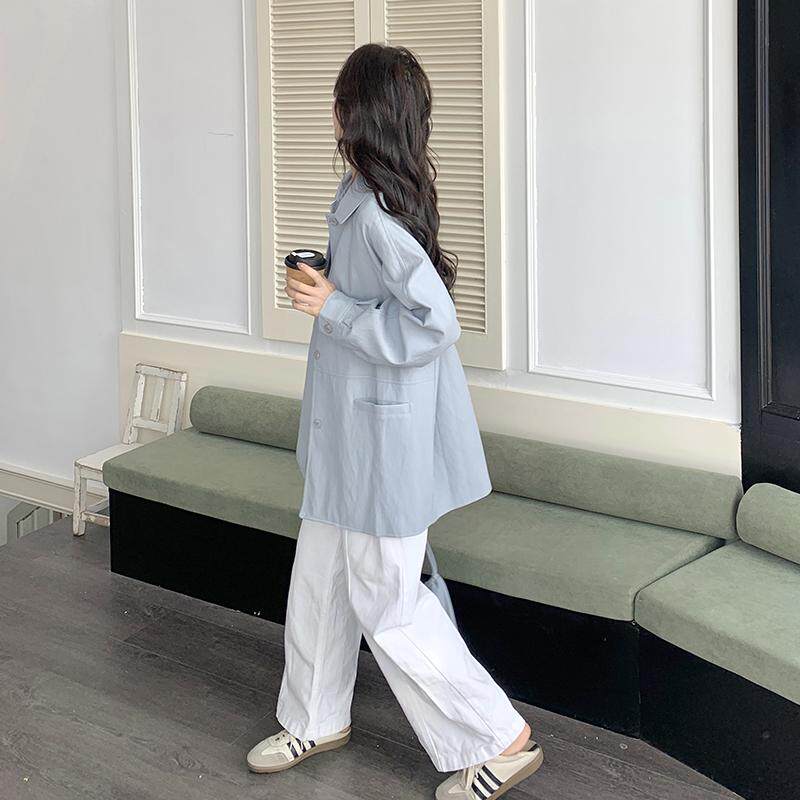 蓝色PU皮衣外套女2025春季新款韩系高级感小个子宽松百搭翻领夹克,女装短外套,浙宝131