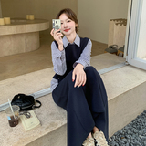休闲减龄穿搭蓝色套装女初春秋超好看高级感假两件上衣长裙两件套，女装套装/套裙，浙宝131