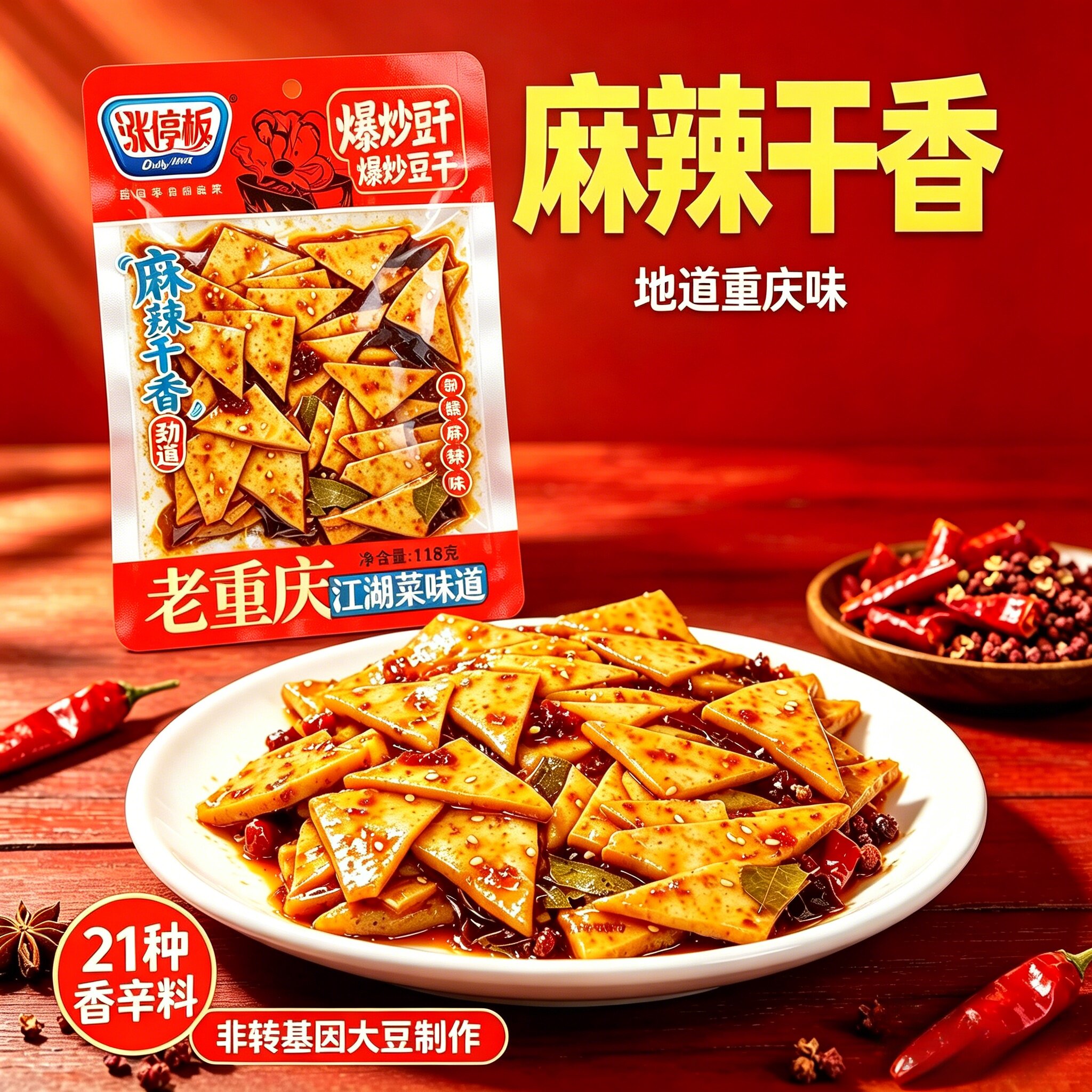 爆炒豆干麻辣香味休闲小零食即食解馋追剧豆腐干香干爆汁下酒菜