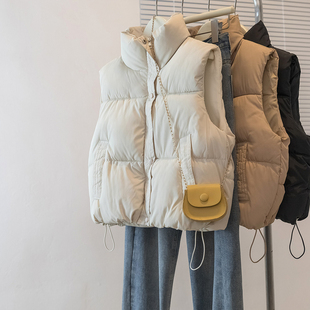 白色坎肩立领羽绒棉服马甲女外穿秋冬大码胖mm短款面包服棉衣外套