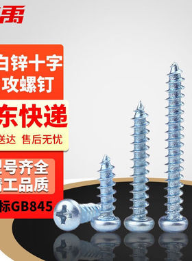 冰禹BYJZ-3829十字槽半圆头自攻螺钉蓝白锌GB845-76盘头螺丝ST4*2