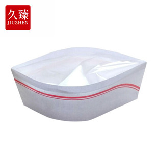 久臻YTF12一次性厨师帽厨房工作矮帽船帽厨师纸帽子红边100只
