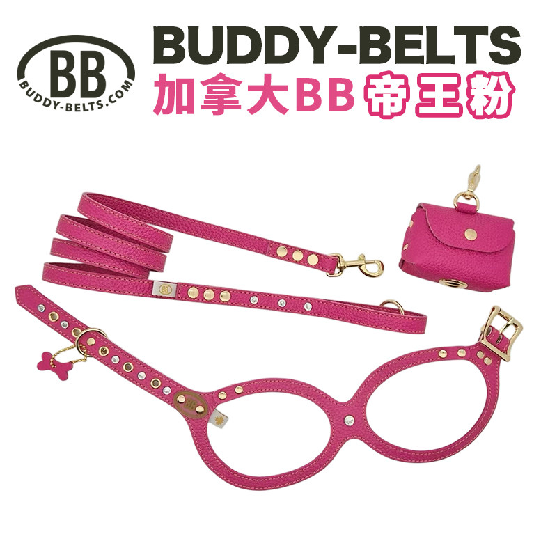 【帝王粉】加拿大bb胸背Buddybelts真皮宠物胸背带狗牵引绳猫项圈