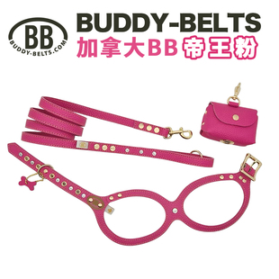 【帝王粉】加拿大bb胸背Buddybelts真皮宠物胸背带狗牵引绳猫项圈
