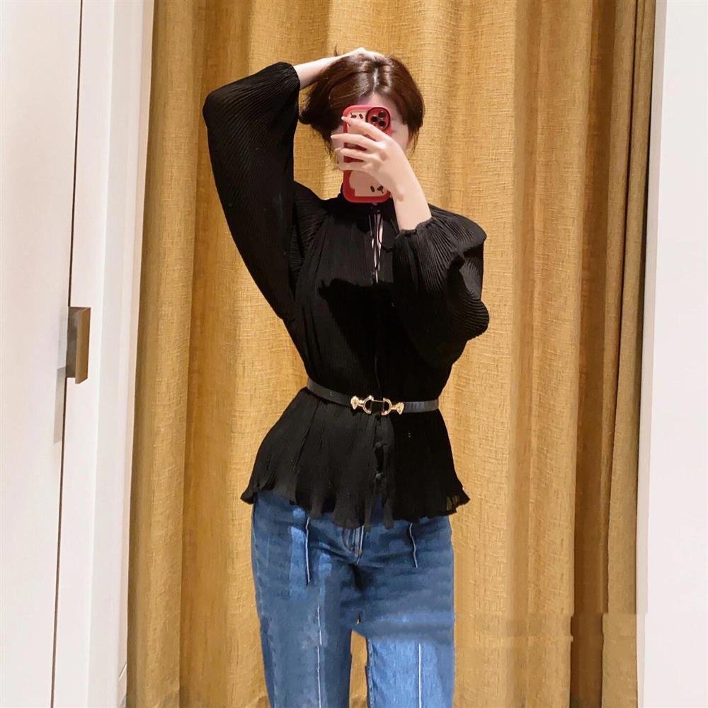 女装蓝白撞色褶皱条纹衬衫