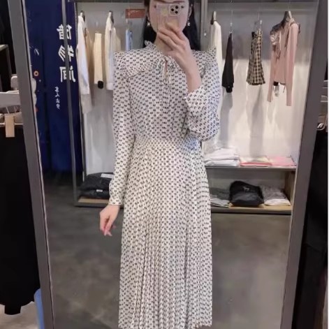 2021蝴蝶结印花收腰开叉法式连衣裙MFPRO01980