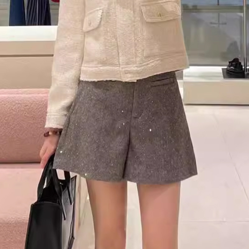 2024秋季新款女装法式复古美拉蓝直筒高腰短款裤SFPSH00426