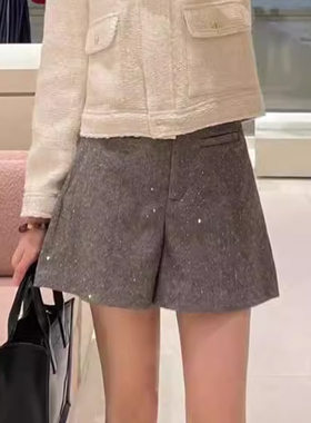 2024秋季新款女装法式复古美拉蓝直筒高腰短款裤SFPSH00426