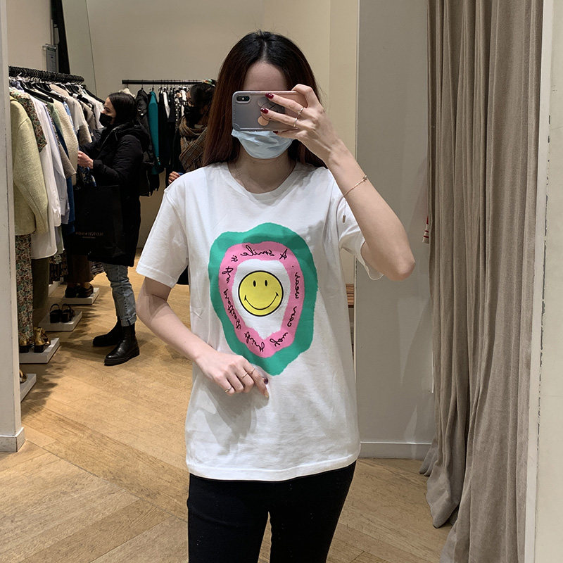 圆领笑脸印花宽松短袖T恤
