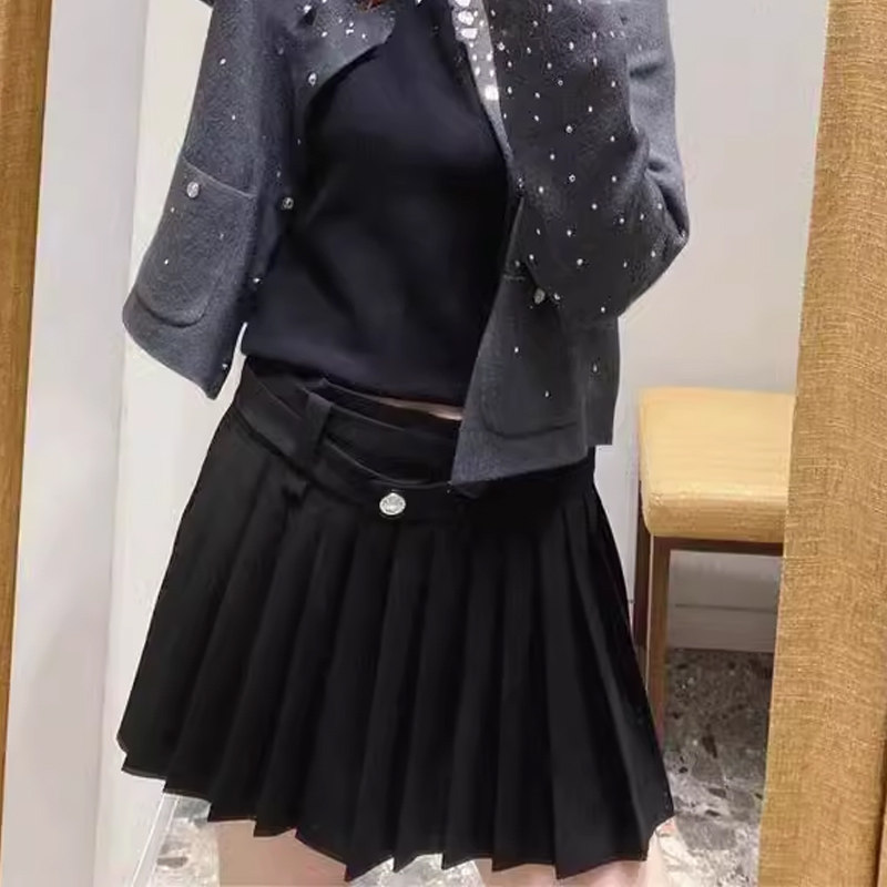 学院风黑色网球百褶半身裙
