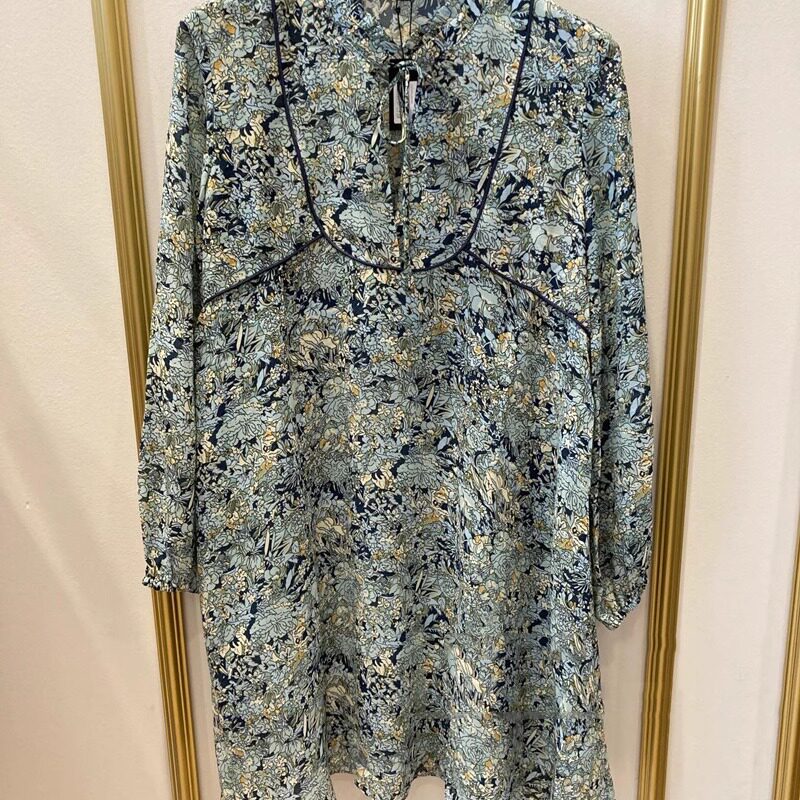 短裙2021青瓷印花系带雪纺长袖宽松连衣裙MFPRO01954