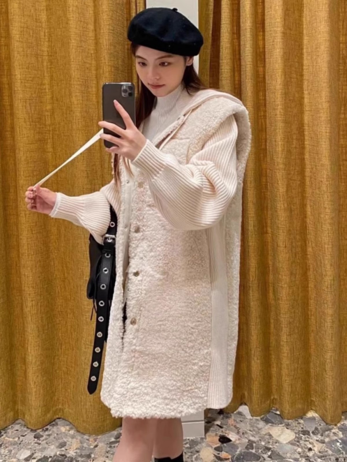 中长款连帽毛呢外套大衣