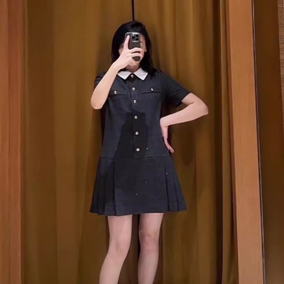 2025早秋新款女装气质可拆卸领格纹钻饰连衣裙SFPRO04423