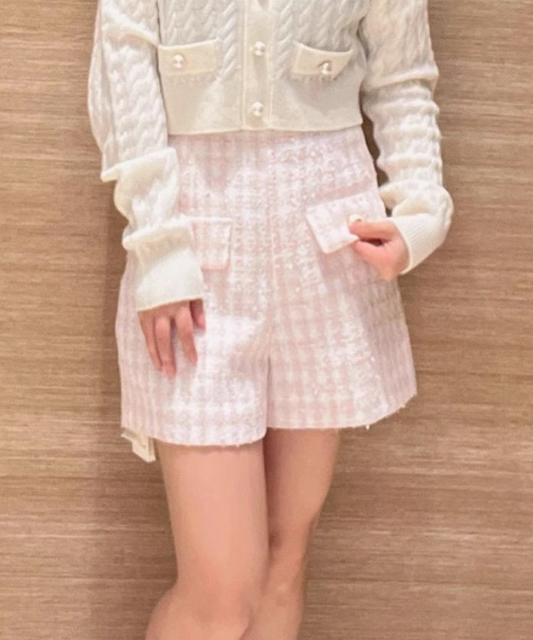 小香风粗花呢格子休闲短裤
