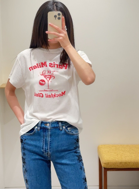 浅春系穿搭2025春夏新款女装白色印花短袖针织T恤MFPTS00928