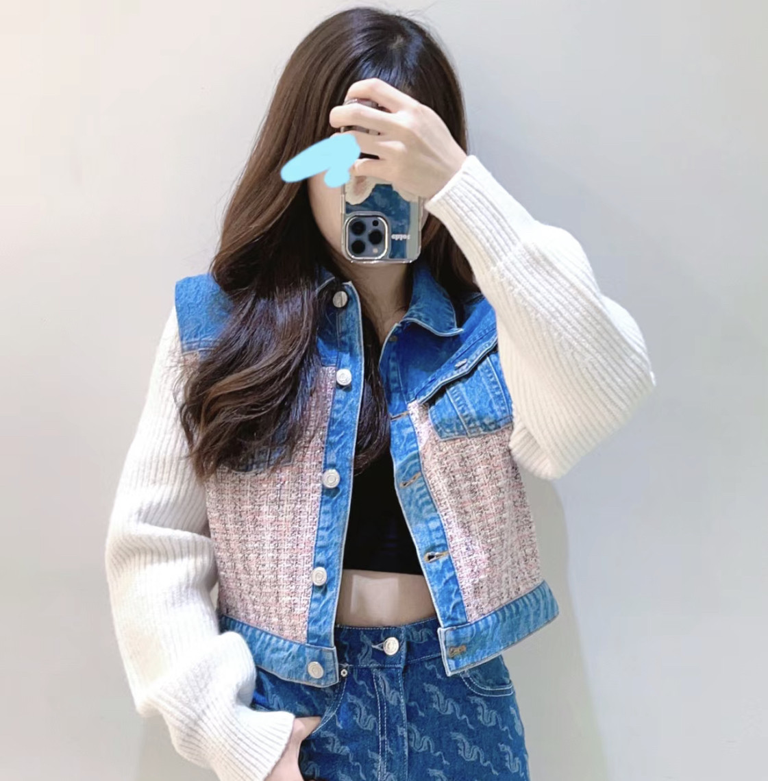 2024春夏新款小香风拼接假两件针织牛仔外套女 MFPBL00687