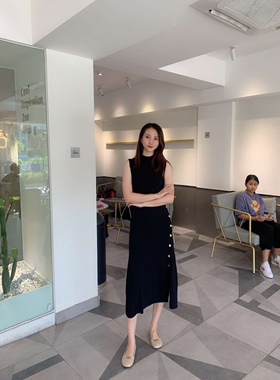 连衣裙2020金属单排扣针织无袖长裙女MFPRO01429