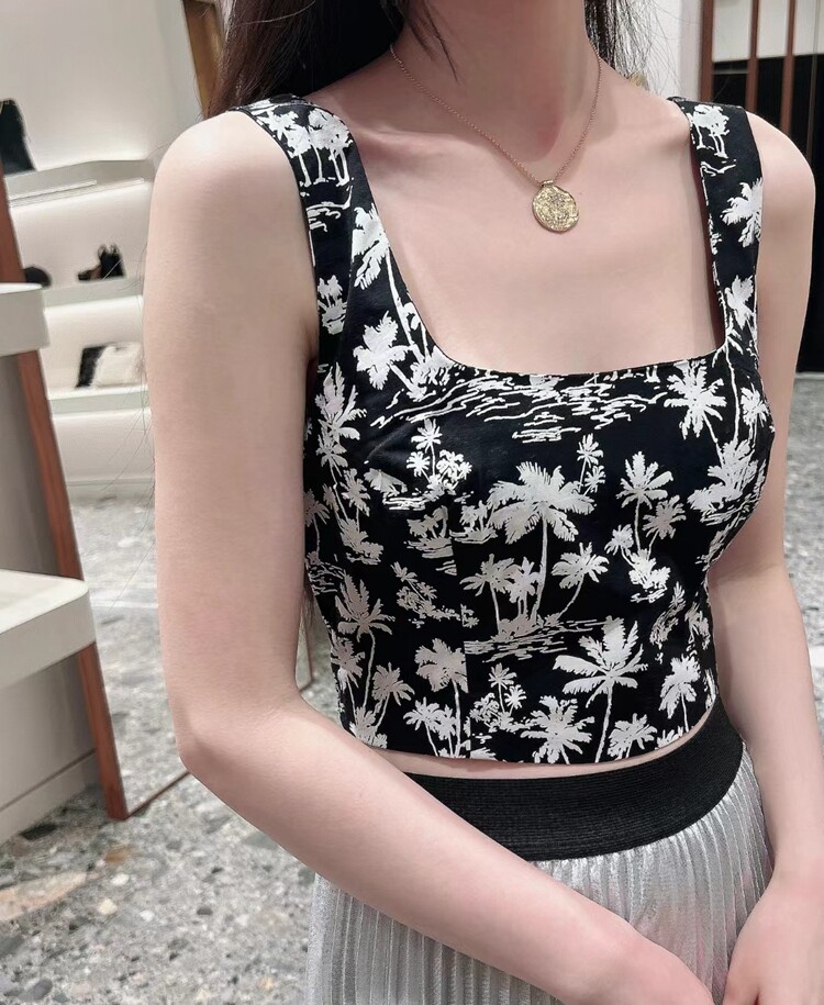 性感超短款印花吊带上衣