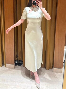 2024早春新款女装薄荷曼波镂空高腰长款连衣裙SFPRO03490