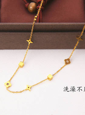钛钢不掉色四叶草锁骨链女款