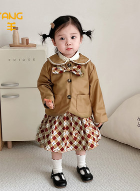 女童学院风套装春装儿童洋气时髦小童衣服宝宝百褶裙jk三件套春秋