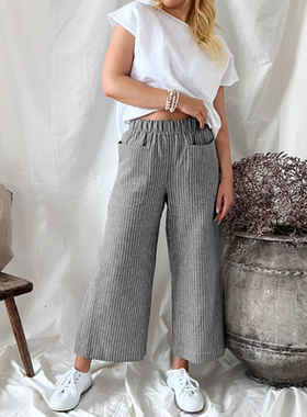 Loose tied casual straight pants for women系绳宽松休闲直筒裤